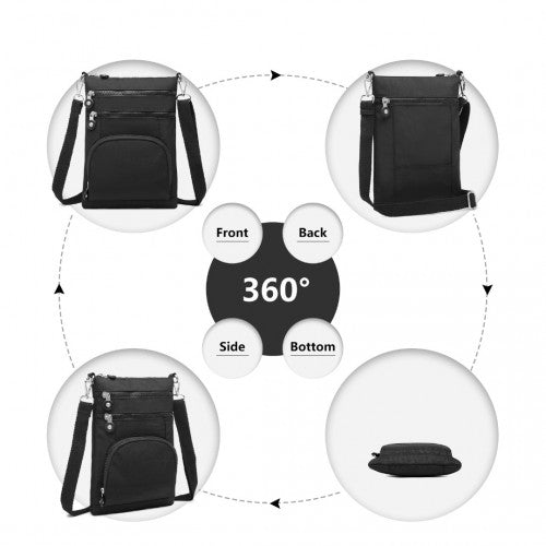 Kono Casual Multi Pocket RFID Blocking Cross body Bag - Black