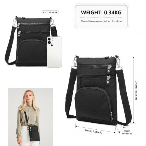 Kono Casual Multi Pocket RFID Blocking Cross body Bag - Black