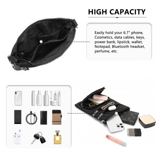 Kono Casual Multi Pocket RFID Blocking Cross body Bag - Black