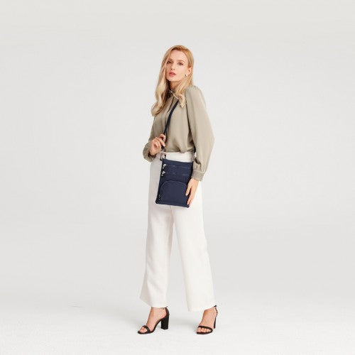 Kono Casual Multi Pocket RFID Blocking Cross body Bag - Navy