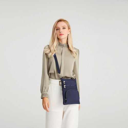 Kono Casual Multi Pocket RFID Blocking Cross body Bag - Navy