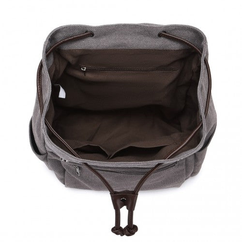 Kono Canvas Clamshell Drawstring School Backpack - Grey