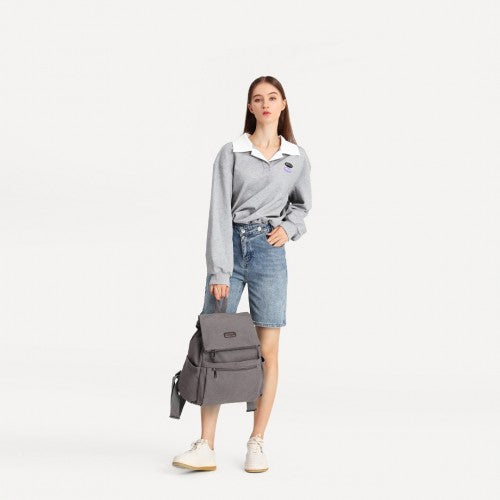 Kono Canvas Clamshell Drawstring School Backpack - Grey