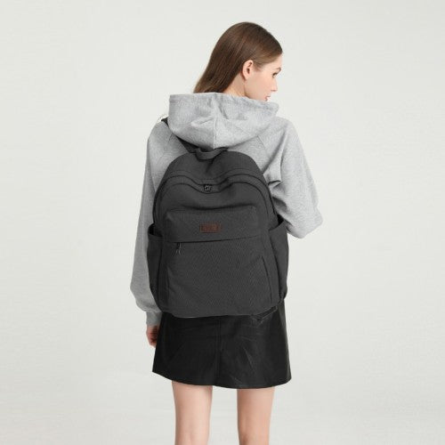 Kono Canvas Lightweight Casual School Backpack - Black