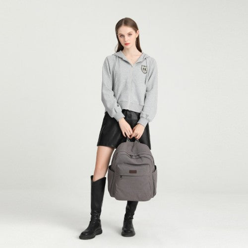 Kono Canvas Lightweight Casual School Backpack - Grey