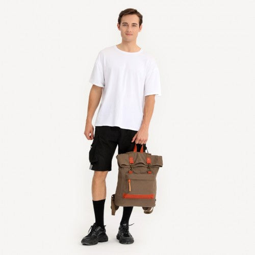 Kono Large Capacity Canvas Casual Travel Backpack - Khaki