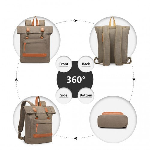 Kono Large Capacity Canvas Casual Travel Backpack - Khaki