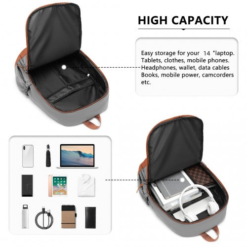 Kono Contrasting Colors Waterproof Casual Backpack With Laptop Compartment - Grey