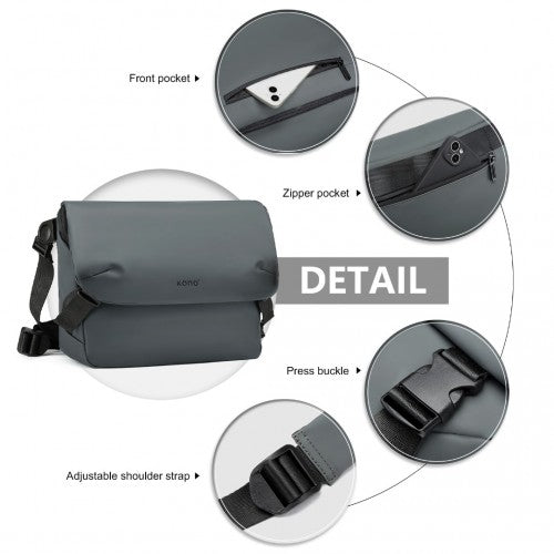 KONO Modern PVC Coated Water-Resistant Crossbody With Versatile Carrying Options - Grey