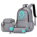 Kono Lightweight & Glow-in-the-Dark 3-Piece Laptop Backpack Set with Crossbody Bag and Pencil Case - Grey