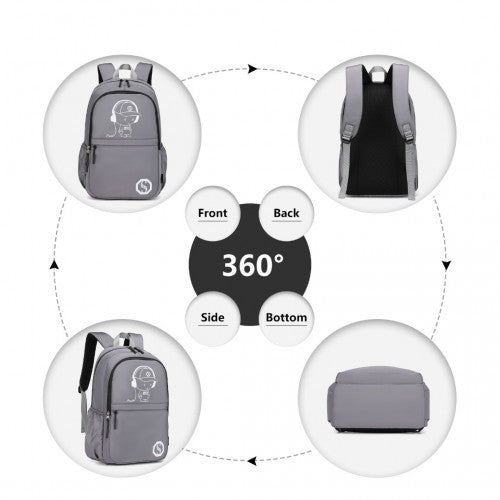 Kono Lightweight & Glow-in-the-Dark 3-Piece Laptop Backpack Set with Crossbody Bag and Pencil Case - Grey