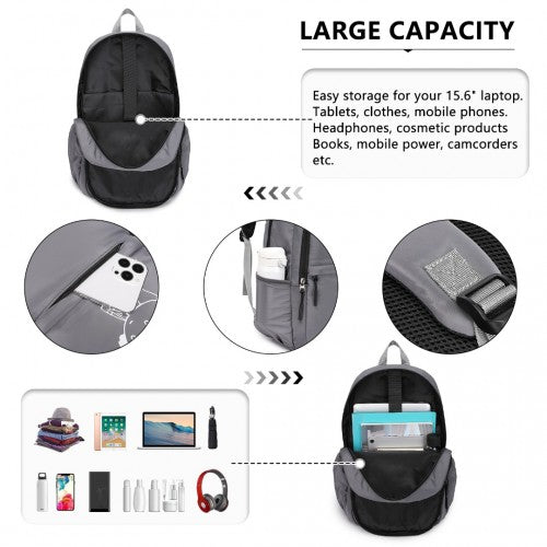 Kono Lightweight & Glow-in-the-Dark 3-Piece Laptop Backpack Set with Crossbody Bag and Pencil Case - Grey