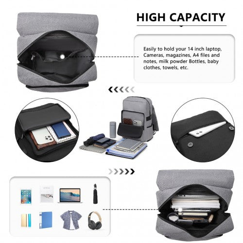 Kono Smart Practical Backpack with USB Chargable Interface - Grey