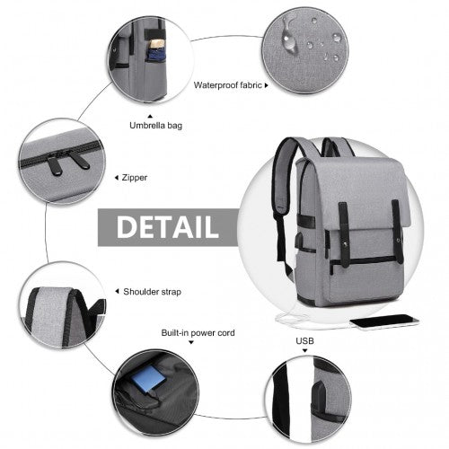 Kono Smart Practical Backpack with USB Chargable Interface - Grey