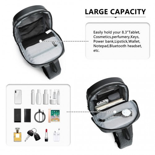Kono Smart Sling Chest Bag with USB Charging Port Lightweight Single Strap Crossbody Backpack for Daily Use Ideal for Men and Women - Grey And Black