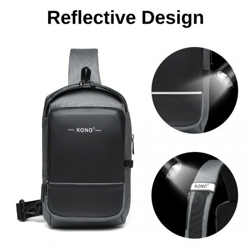 Kono Smart Sling Chest Bag with USB Charging Port Lightweight Single Strap Crossbody Backpack for Daily Use Ideal for Men and Women - Grey And Black