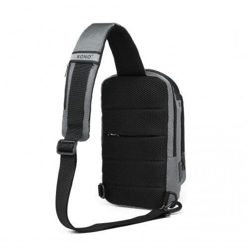Kono Smart Sling Chest Bag with USB Charging Port Lightweight Single Strap Crossbody Backpack for Daily Use Ideal for Men and Women - Grey And Black
