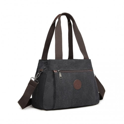 Kono Canvas Multi-Functional Cross Body Bag - Black