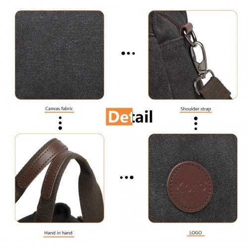 Kono Canvas Multi-Functional Cross Body Bag - Black
