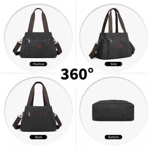 Kono Canvas Multi-Functional Cross Body Bag - Black