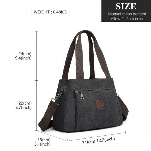 Kono Canvas Multi-Functional Cross Body Bag - Black