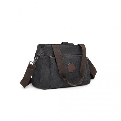Kono Canvas Multi-Functional Cross Body Bag - Black