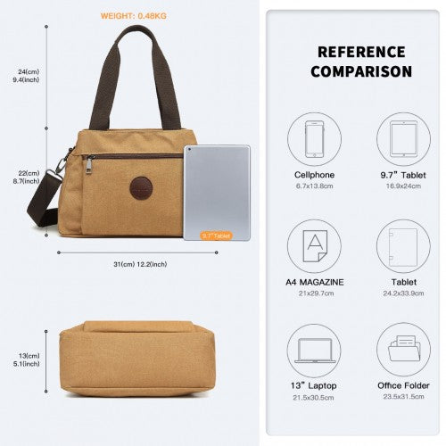 Kono Canvas Multi-Functional Cross Body Bag - Brown