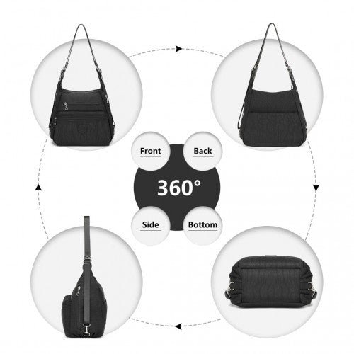 Kono Three Way Multipurpose Casual Shoulder Bag With Double Zippers - Black