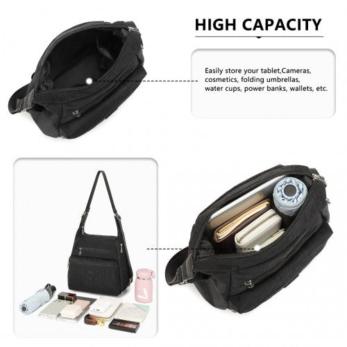 Kono Three Way Multipurpose Casual Shoulder Bag With Double Zippers - Black