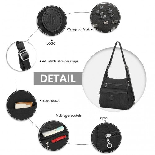 Kono Three Way Multipurpose Casual Shoulder Bag With Double Zippers - Black