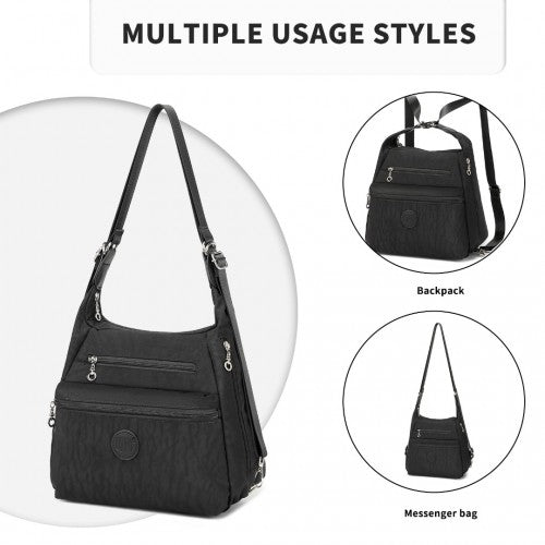 Kono Three Way Multipurpose Casual Shoulder Bag With Double Zippers - Black