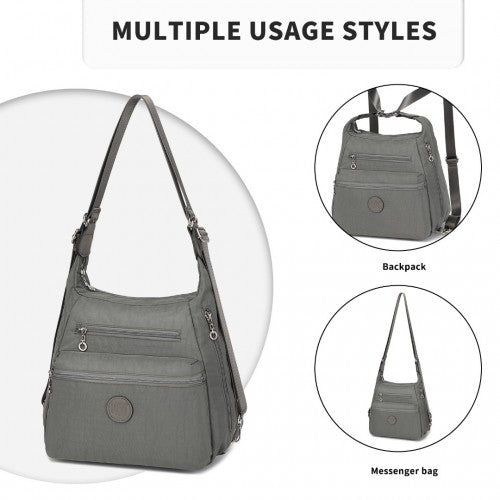 Kono Three Way Multipurpose Casual Shoulder Bag With Double Zippers - Grey