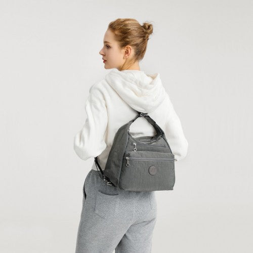 Kono Three Way Multipurpose Casual Shoulder Bag With Double Zippers - Grey