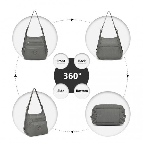 Kono Three Way Multipurpose Casual Shoulder Bag With Double Zippers - Grey