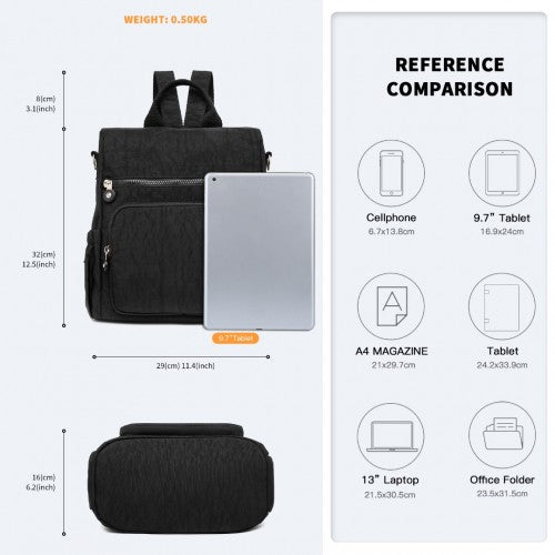 Kono Multi Way Anti-theft Waterproof Backpack Shoulder Bag - Black