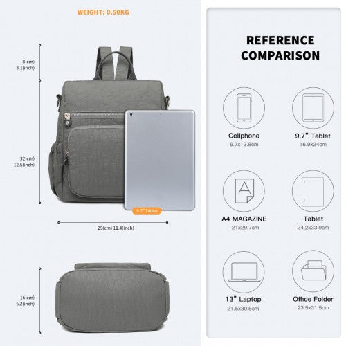 Kono Multi Way Anti-theft Waterproof Backpack Shoulder Bag - Grey