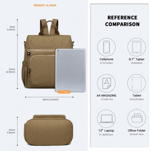 Kono Multi Way Anti-theft Waterproof Backpack Shoulder Bag - Khaki