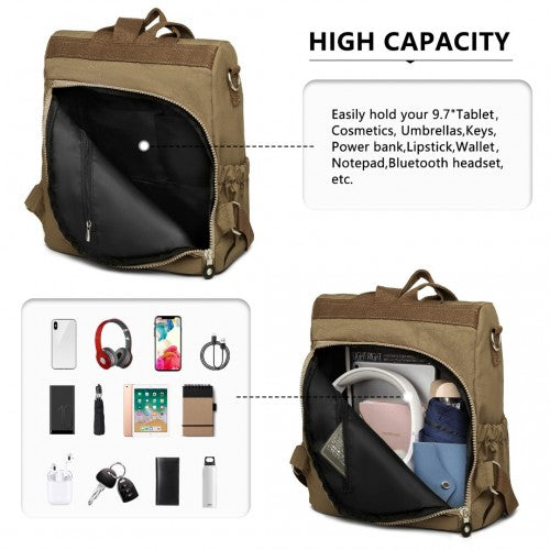 Kono Multi Way Anti-theft Waterproof Backpack Shoulder Bag - Khaki