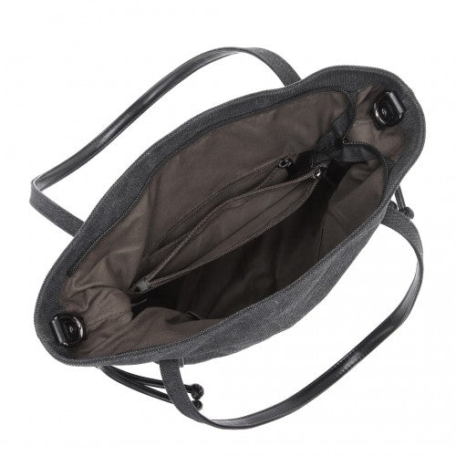 Kono Large Capacity Canvas And Leather Fusion Shoulder Tote Bag - Black