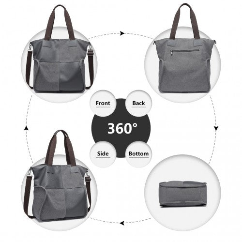 Kono Paneled Contrast Large Capacity Canvas Shoulder Bag - Grey
