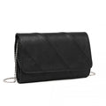 Miss Lulu Stylish Twill Clutch Leather Chain Evening Bag - Black