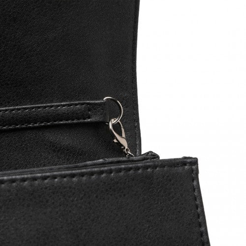 Miss Lulu Stylish Twill Clutch Leather Chain Evening Bag - Black