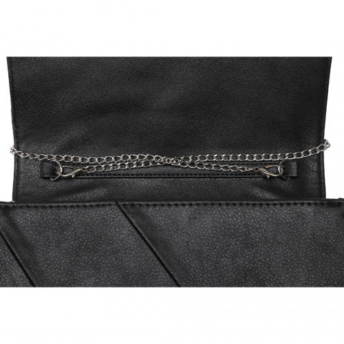 Miss Lulu Stylish Twill Clutch Leather Chain Evening Bag - Black