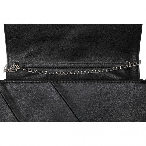 Miss Lulu Stylish Twill Clutch Leather Chain Evening Bag - Black