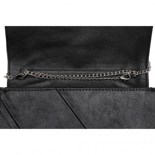 Miss Lulu Stylish Twill Clutch Leather Chain Evening Bag - Black