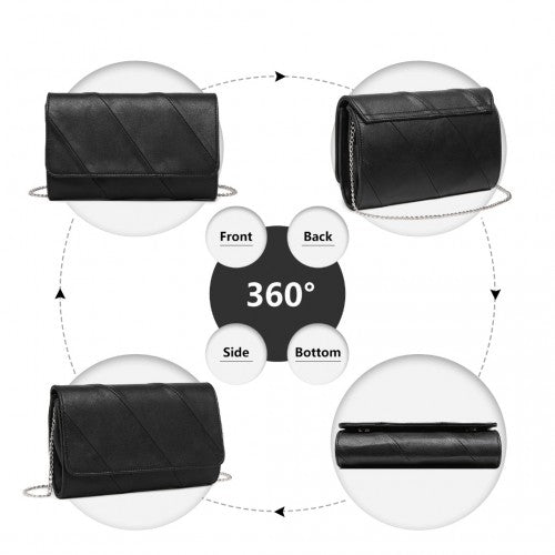 Miss Lulu Stylish Twill Clutch Leather Chain Evening Bag - Black