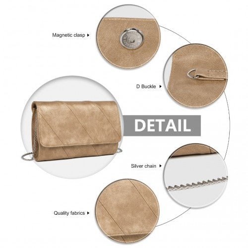 Miss Lulu Stylish Twill Clutch Leather Chain Evening Bag - Gold
