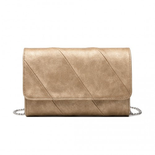 Miss Lulu Stylish Twill Clutch Leather Chain Evening Bag - Gold