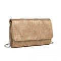 Miss Lulu Stylish Twill Clutch Leather Chain Evening Bag - Gold