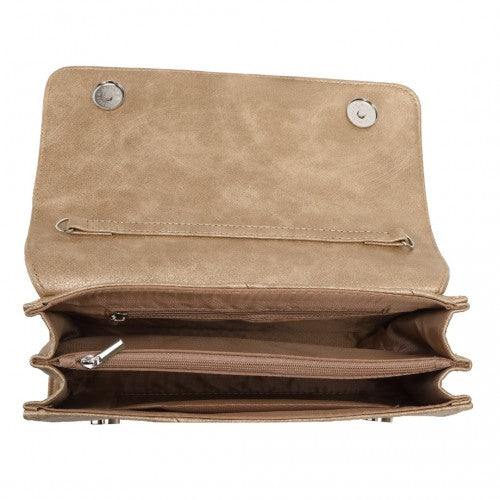 Miss Lulu Stylish Twill Clutch Leather Chain Evening Bag - Gold